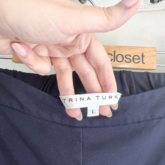 Trina Turk Plateau Jogger Pants Navy Rayon Size Large Elastic Waist 4-0612 - Picture 4 of 5